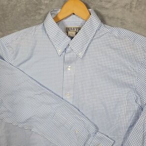 Duluth Trading Button Down Mens L Tall Blue Check Shirt 92105 Cotton Long Sleeve
